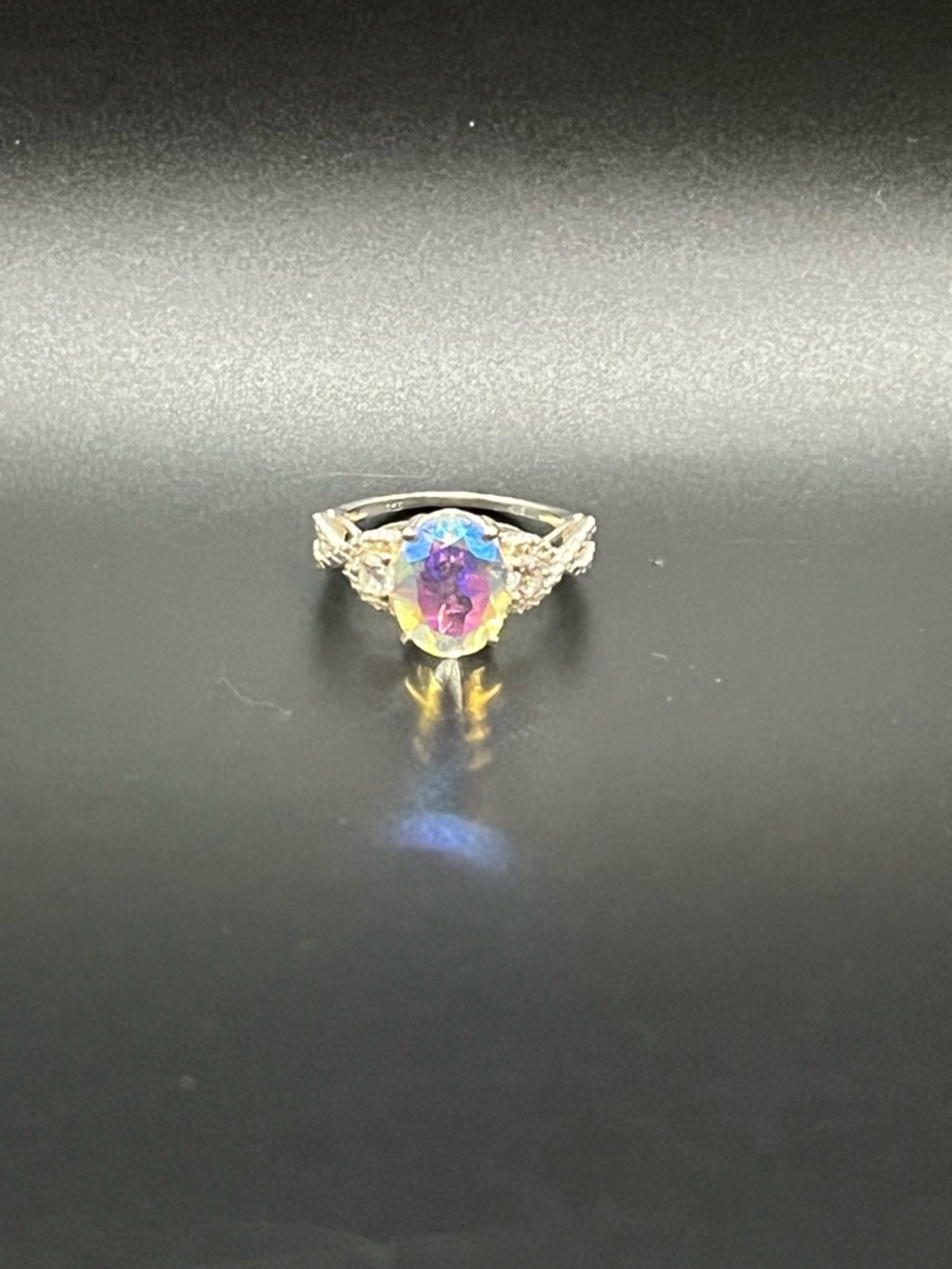 Silver Ring with Multicolor Mystic Topaz Center - Women Jewelry